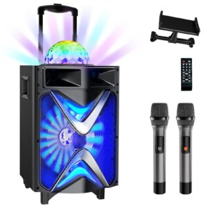 vegue karaoke machine for adults & kids, bluetooth speaker pa system with 2 wireless microphones, 10'' subwoofer, disco ball led light, singing machine for home karaoke, party, church (vs-1088)