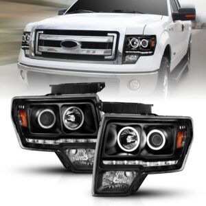 amerilite for 2009-2014 ford f150 pickup xtreme led halos black projector replacement headlights set - passenger and driver side