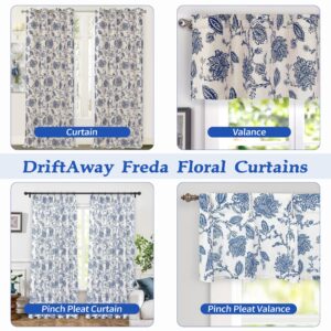 DriftAway Freda Jacobean Floral Linen Blend Blackout Thermal Insulated Energy Saving Privacy Window Linen Curtain Valance Rod Pocket 2 Layers Single 52 Inch by 18 Inch Plus 2 Inch Header Navy Beige