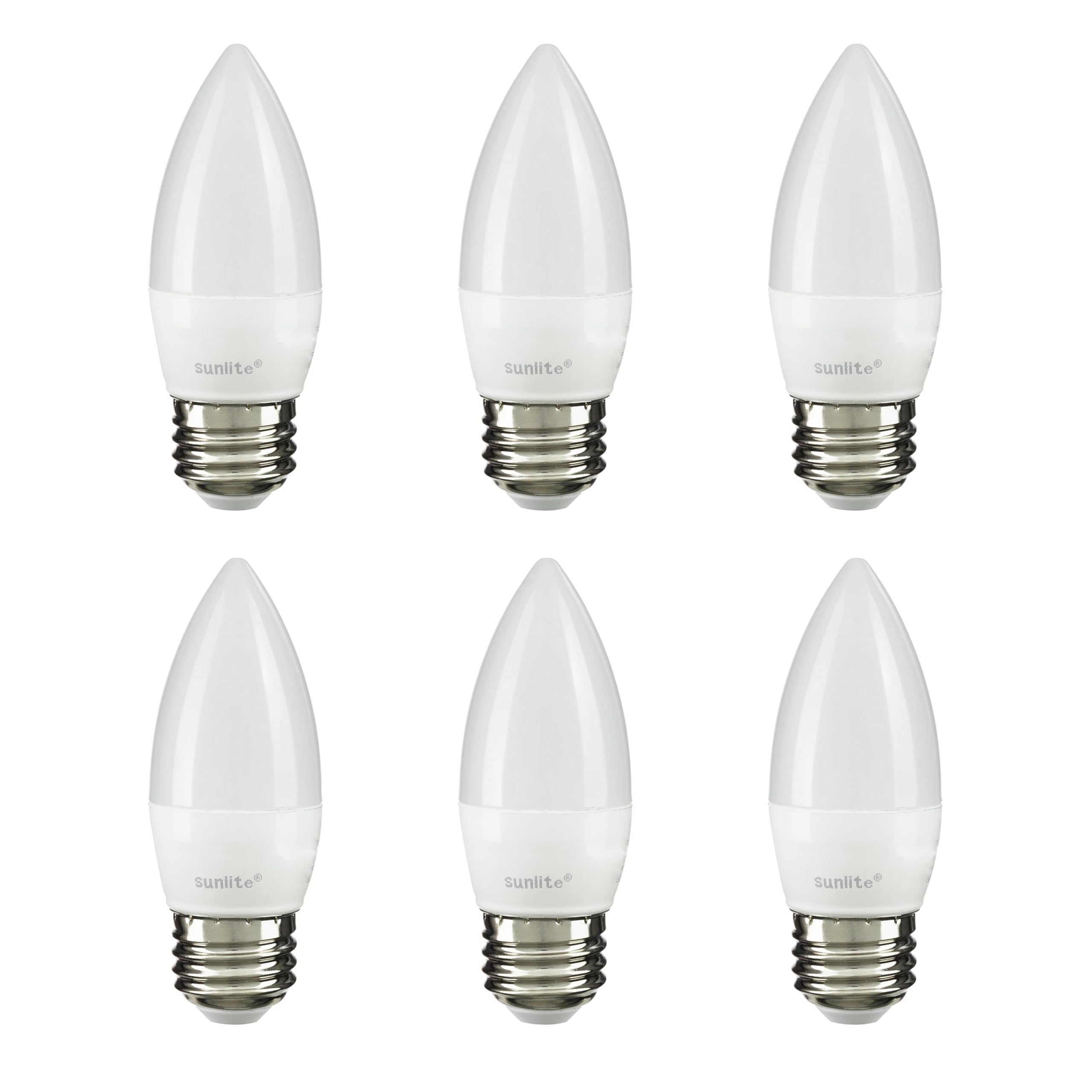 Sunlite 41380-SU LED Torpedo Tip B11 Chandelier Light Bulb, 7 Watts (60W Equivalent), 500 Lumens, Medium Base (E26), Dimmable, 27K - Warm White, 6 Pack, Frost