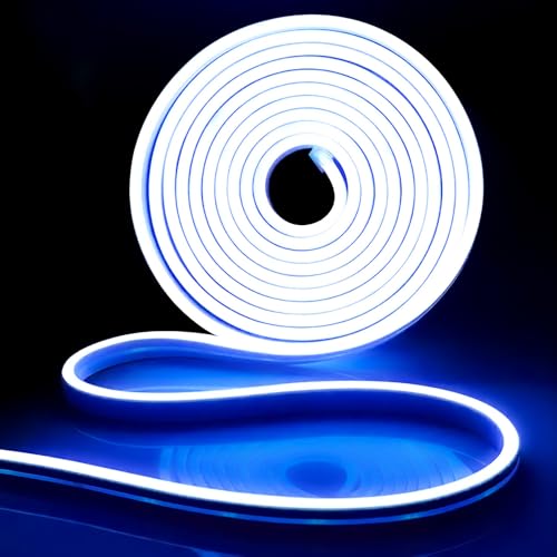 iNextStation Blue 16.4ft Neon LED Strip Lights, Flexible & Waterproof, Cuttable & Dimmable, IP65, 600 SMD LEDs, 12V Direct Current, Suitable for Indoor and Outdoor Use