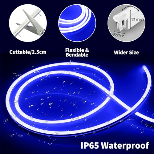 iNextStation Blue 16.4ft Neon LED Strip Lights, Flexible & Waterproof, Cuttable & Dimmable, IP65, 600 SMD LEDs, 12V Direct Current, Suitable for Indoor and Outdoor Use