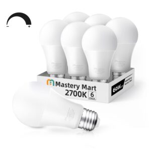 mastery mart led light bulbs 10 watt [60 watt equivalent], a19 - e26 dimmable, 2700k soft white, 800 lumens, medium screw base, energy star, ul listed (pack of 6)
