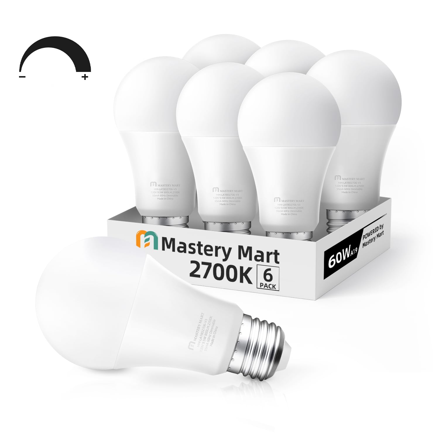 MASTERY MART Led Light Bulbs 10 Watt [60 Watt Equivalent], A19 - E26 Dimmable, 2700K Soft White, 800 Lumens, Medium Screw Base, Energy Star, UL Listed (Pack of 6)