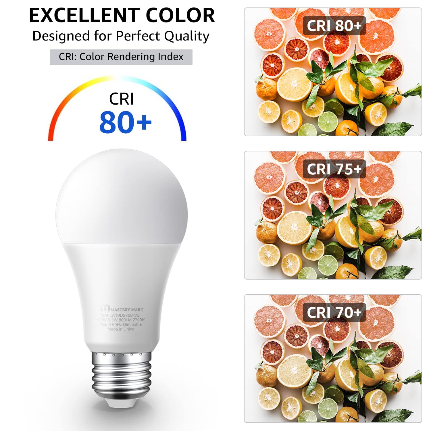 MASTERY MART Led Light Bulbs 10 Watt [60 Watt Equivalent], A19 - E26 Dimmable, 2700K Soft White, 800 Lumens, Medium Screw Base, Energy Star, UL Listed (Pack of 6)