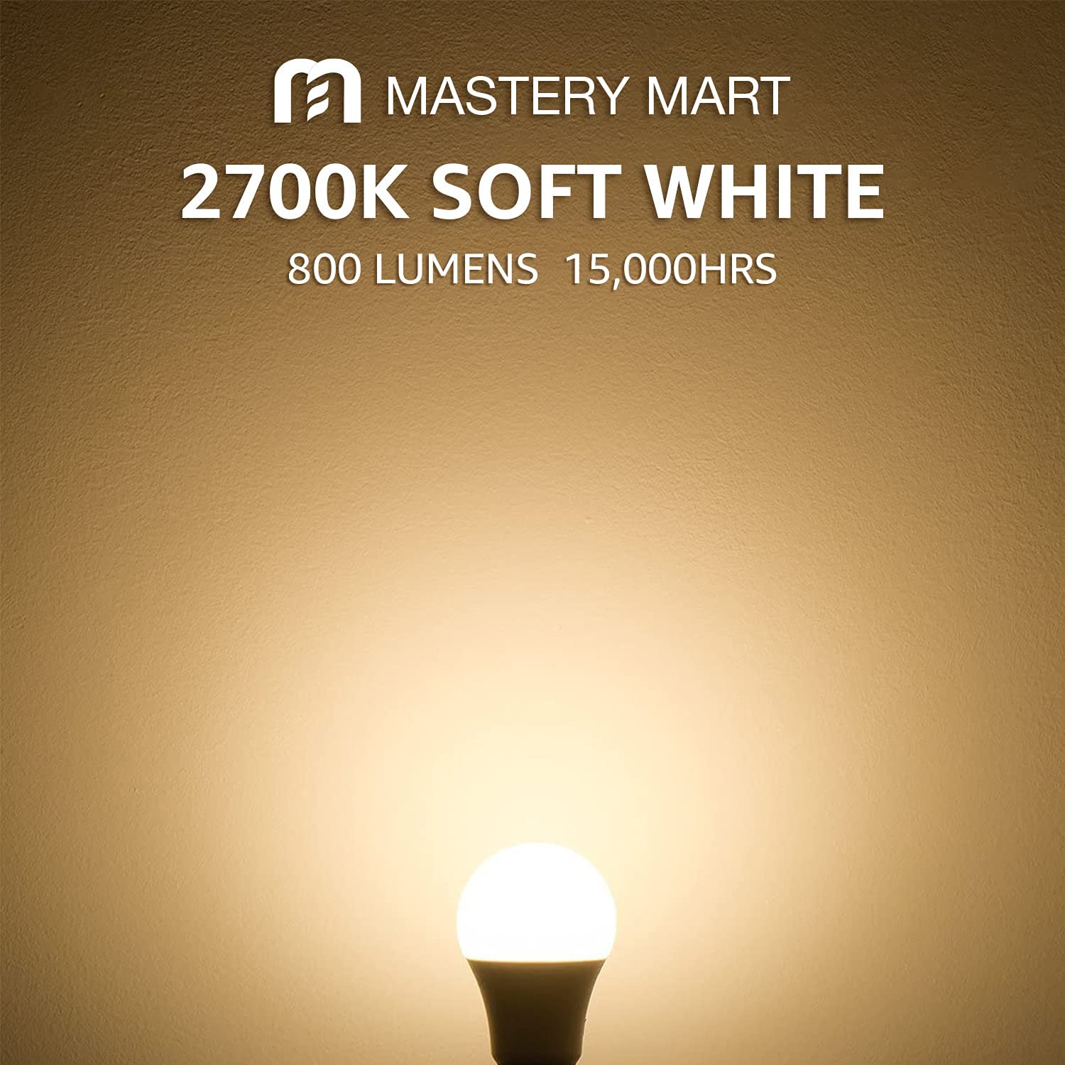 MASTERY MART Led Light Bulbs 10 Watt [60 Watt Equivalent], A19 - E26 Dimmable, 2700K Soft White, 800 Lumens, Medium Screw Base, Energy Star, UL Listed (Pack of 6)