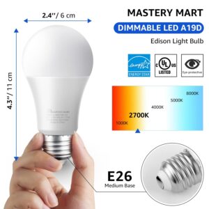 MASTERY MART Led Light Bulbs 10 Watt [60 Watt Equivalent], A19 - E26 Dimmable, 2700K Soft White, 800 Lumens, Medium Screw Base, Energy Star, UL Listed (Pack of 6)