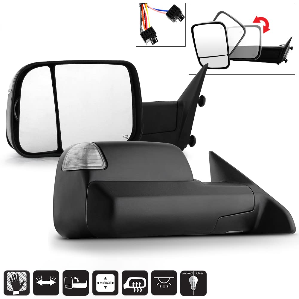 ACANII - Telescoping Power Heat SMOKE LED Signal Towing Mirrors Passenger+Driver For Left+Right 2009-2012 Dodge Ram 1500