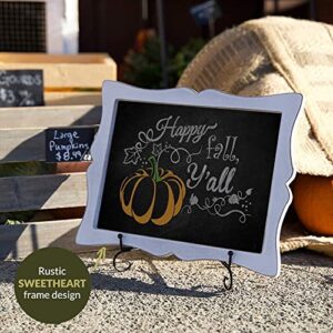 Small Chalkboard Sign with Easel (11x13") + White Liquid Chalk Marker | Hanging or Freestanding Framed Chalkboard with Hand Crafted Sweetheart Frame - Multipurpose | Small Chalkboard Sign