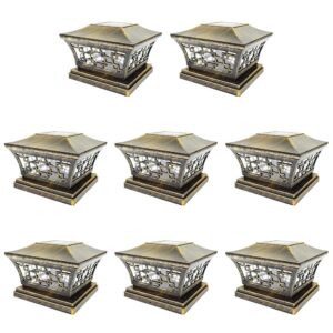 iglow 8 pack japanese style vintage bronze 6 x 6 solar post light smd led deck cap square fence outdoor garden landscape pvc vinyl wood