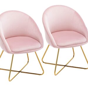 Altrobene Velvet Accent Chair, Modern Kitchen Dining Chairs, Living Room Bedroom Armchair, Home Office Reception Chair, Set of 2, Golden Finished, Pink