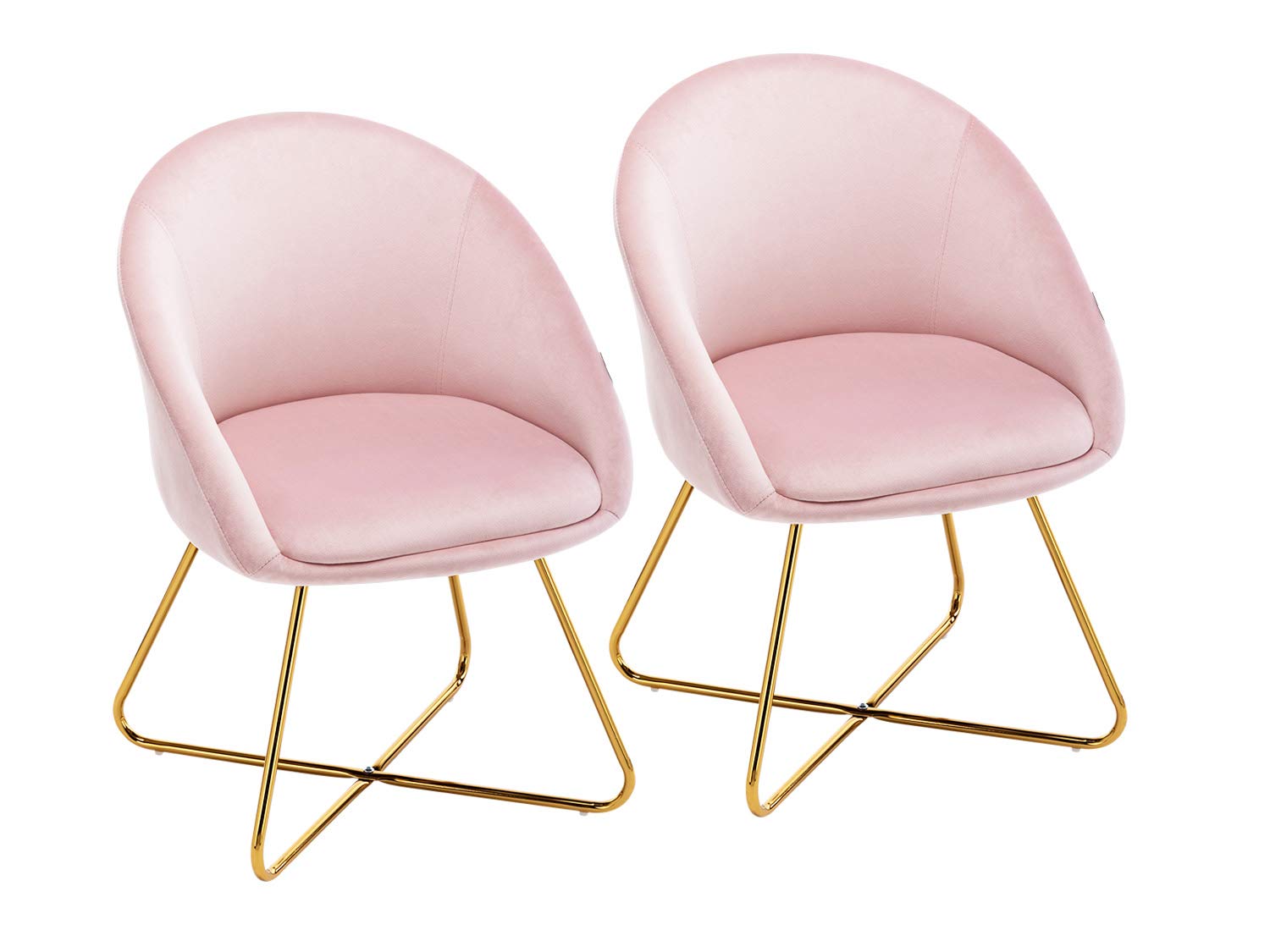 Altrobene Velvet Accent Chair, Modern Kitchen Dining Chairs, Living Room Bedroom Armchair, Home Office Reception Chair, Set of 2, Golden Finished, Pink