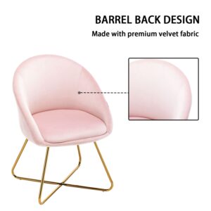 Altrobene Velvet Accent Chair, Modern Kitchen Dining Chairs, Living Room Bedroom Armchair, Home Office Reception Chair, Set of 2, Golden Finished, Pink