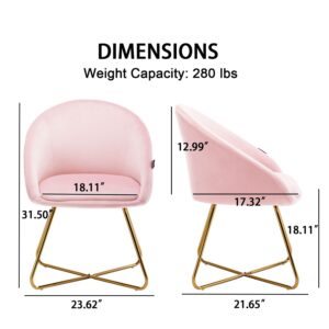 Altrobene Velvet Accent Chair, Modern Kitchen Dining Chairs, Living Room Bedroom Armchair, Home Office Reception Chair, Set of 2, Golden Finished, Pink