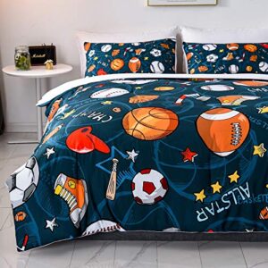 shinichistar queen size sports bedding comforter set for teens basketball baseball football soccer printed quilt set for boys children kids bedroom print comfy quilt set decorative for sports fans