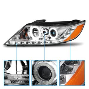 AmeriLite for 2011-2013 Kia SorentoChrome Projector Headlights Ultra Bright LED Halo Set - Passenger and Driver Side