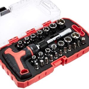 Amazon Basics 27-Piece Magnetic T-Handle Ratchet Wrench and Screwdriver Set