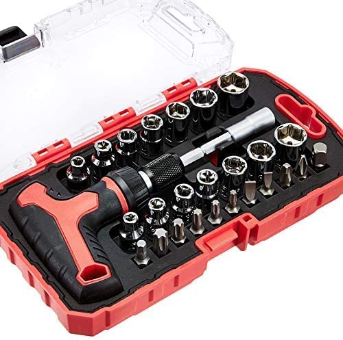 Amazon Basics 27-Piece Magnetic T-Handle Ratchet Wrench and Screwdriver Set