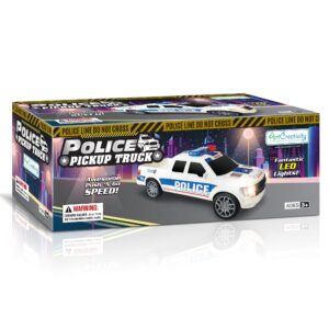 ArtCreativity Police Car Pickup Truck with LED Headlights and Sirens, Police Car Toys for Boys 3-5, Light-Up Push and Go Police Car Toy, Police Monster Trucks, Toy Trucks for Kids