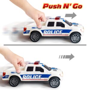 ArtCreativity Police Car Pickup Truck with LED Headlights and Sirens, Police Car Toys for Boys 3-5, Light-Up Push and Go Police Car Toy, Police Monster Trucks, Toy Trucks for Kids