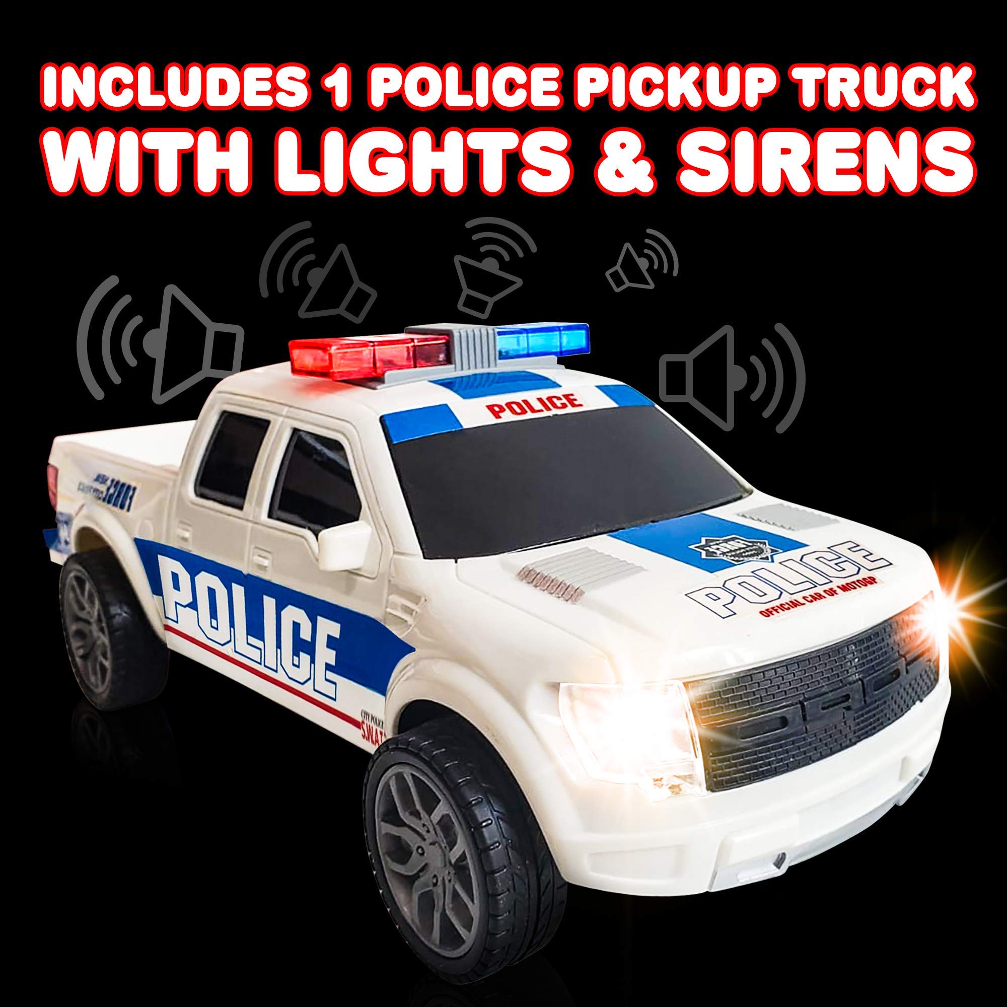 ArtCreativity Police Car Pickup Truck with LED Headlights and Sirens, Police Car Toys for Boys 3-5, Light-Up Push and Go Police Car Toy, Police Monster Trucks, Toy Trucks for Kids