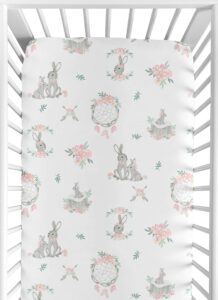 sweet jojo designs blush pink and grey woodland boho dream catcher arrow girl baby or toddler nursery fitted crib sheet for gray bunny floral collection - watercolor rose flower
