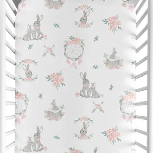 Sweet Jojo Designs Blush Pink and Grey Woodland Boho Dream Catcher Arrow Girl Baby or Toddler Nursery Fitted Crib Sheet for Gray Bunny Floral Collection - Watercolor Rose Flower