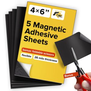 magnetic sheets with adhesive backing - each 4" x 6" - flexible magnetic paper with strong self adhesive - sticky magnet sheets for photo and picture magnets, stickers and other craft magnets