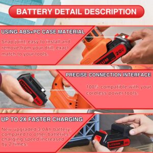 3000mAh 20V Replacement for Black and Decker Battery LBXR20 Max Lithium ion LB20 LBX20 LST220 LBXR2020-OPE LBXR20B-2 LB2X4020,2-Pack