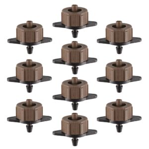 uxcell pressure compensating dripper 2 gph 8l/h emitter for garden lawn drip irrigation with barbed hose connector, plastic black brown 25pcs