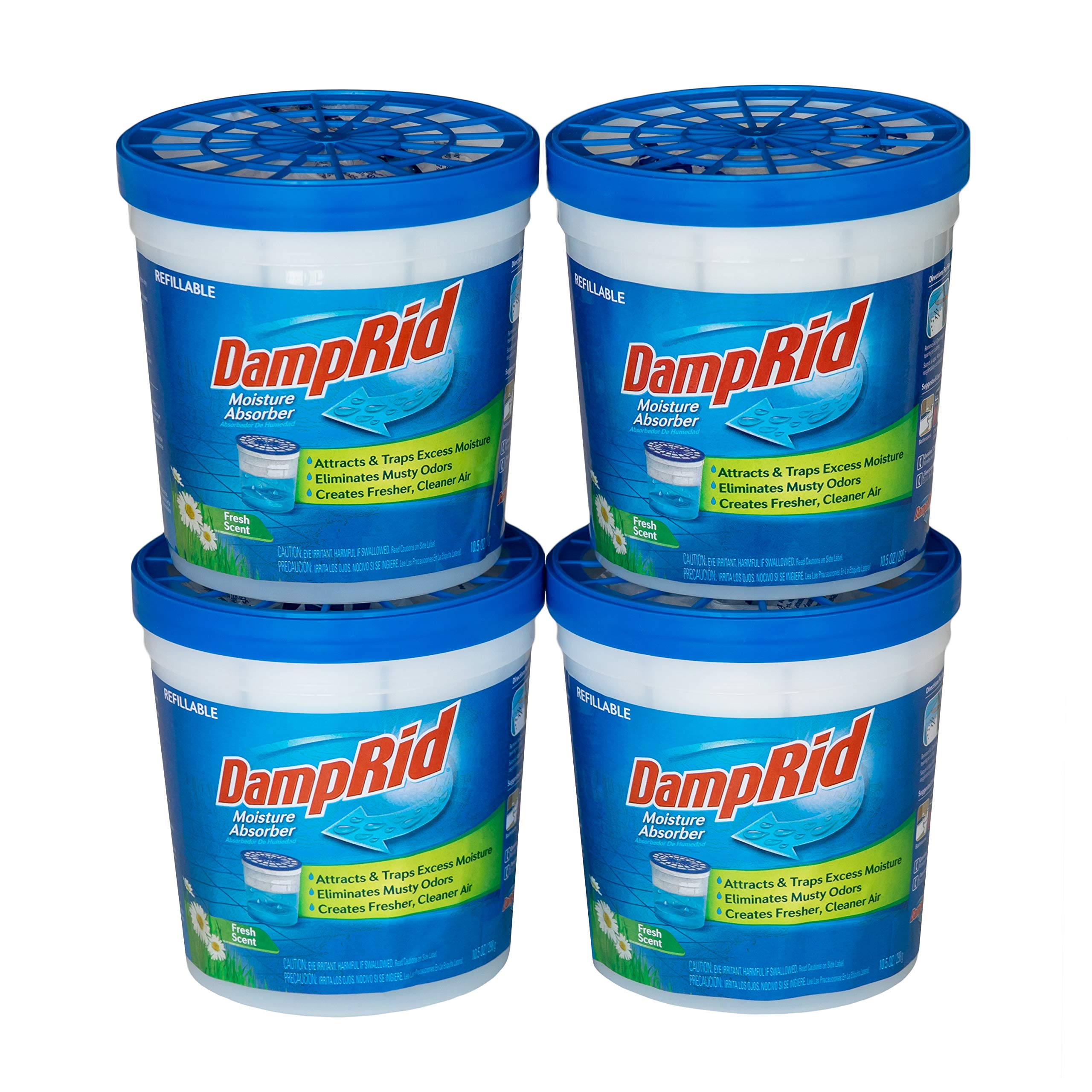 DampRid Refillable Moisture Absorber, 10.5 oz. Cups, 4 Pack, Fresh Scent, Traps Moisture for Fresher, Cleaner Air, No Electricity Required, Lasts Up To 60 Days