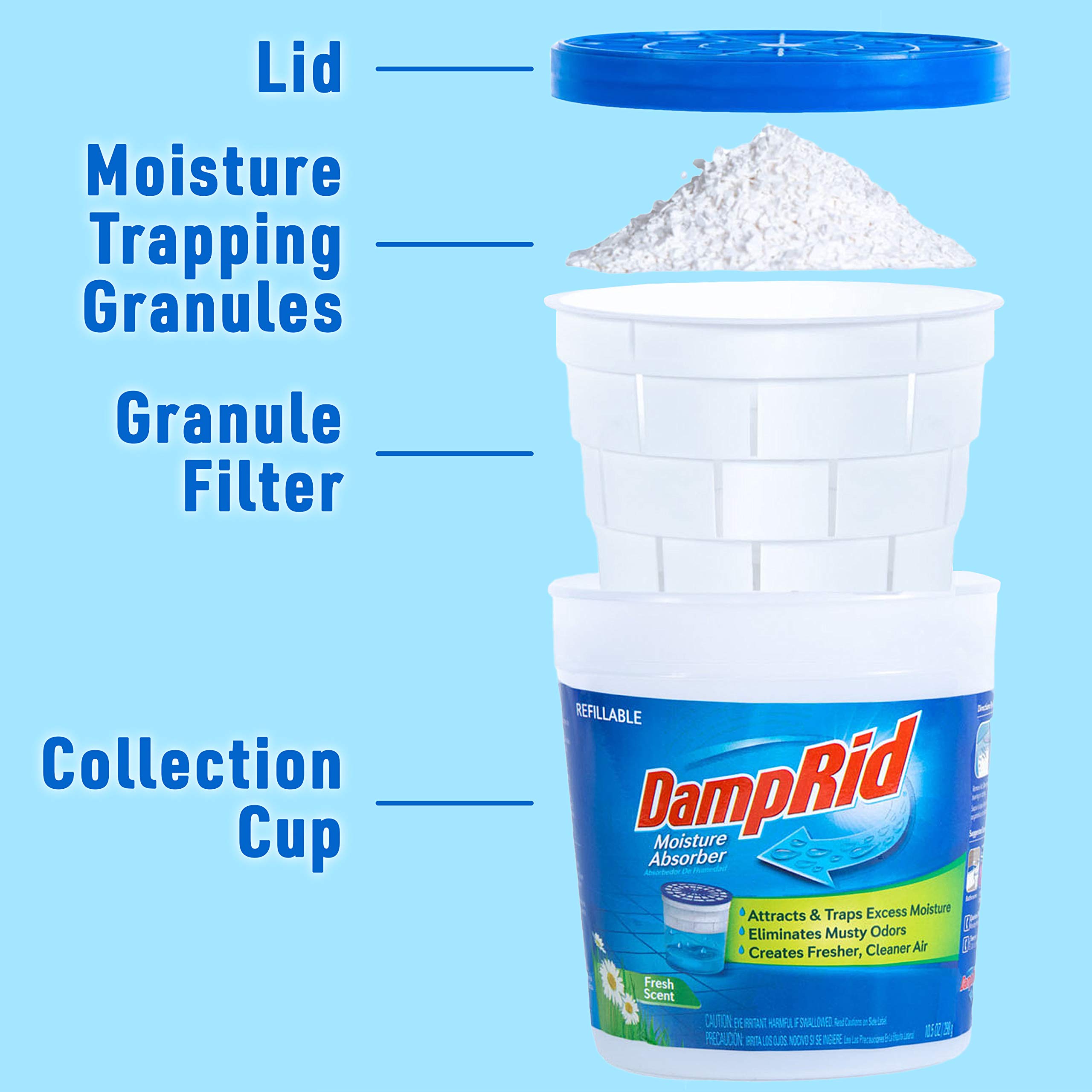 DampRid Refillable Moisture Absorber, 10.5 oz. Cups, 4 Pack, Fresh Scent, Traps Moisture for Fresher, Cleaner Air, No Electricity Required, Lasts Up To 60 Days