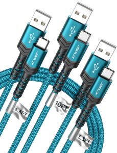 jsaux usb-c cable 3.1a fast charging, 3-pack (10ft+6.6ft+3.3ft) usb a to type c charge cord compatible with samsung galaxy s21 s20 s10 s9 s8 note 20 10, iphone 15/15 pro max, ps5, usb c charger(green)