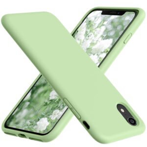 vooii iphone xr case, soft liquid silicone protective cover with microfiber lining, matcha