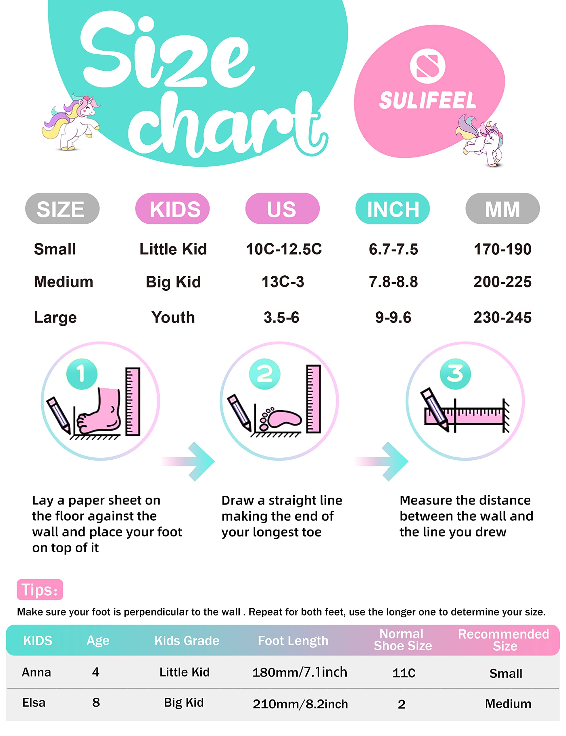 SULIFEEL Rainbow Unicorn 4 Size Adjustable Light up Roller Skates for Girls Boys for Kids Small