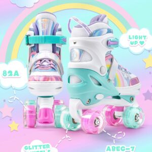 SULIFEEL Rainbow Unicorn 4 Size Adjustable Light up Roller Skates for Girls Boys for Kids Small