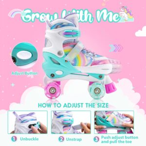 SULIFEEL Rainbow Unicorn 4 Size Adjustable Light up Roller Skates for Girls Boys for Kids Small