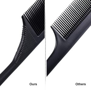 2 Pack Rat Tail Combs for Women Fine Tooth Comb Parting Tip Carbon Fiber Root Teasing Anti Static Heat Resistant Adding Volume Evening Hair Styling