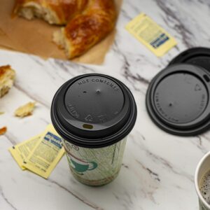 PaperMade Black Disposable Coffee Cup Lids (1000 Lids) - Resealable Dome Lids For Hot Or Cold Beverage Cups, 1 Case Fits Most 10 oz, 12oz, 16oz, 20oz Cups | Perfect For Travel, Coffee Shops & Take Out