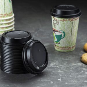 PaperMade Black Disposable Coffee Cup Lids (1000 Lids) - Resealable Dome Lids For Hot Or Cold Beverage Cups, 1 Case Fits Most 10 oz, 12oz, 16oz, 20oz Cups | Perfect For Travel, Coffee Shops & Take Out