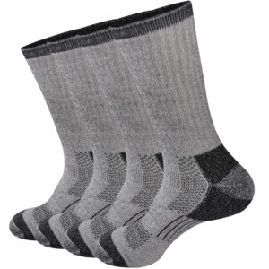 gkx men's merino wool moisture wicking outdoor hiking heavy duty work cushion crew socks(black)