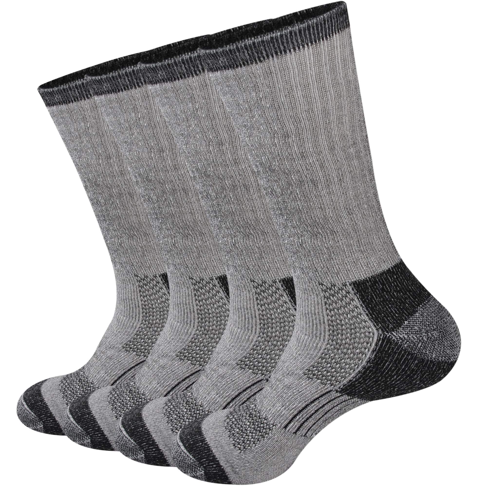 GKX Men's Merino Wool Moisture Wicking Outdoor Hiking Heavy Duty Work Cushion Crew Socks(Black)