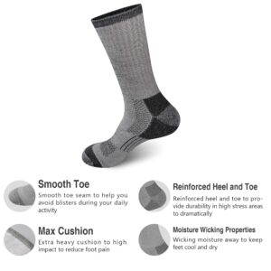 GKX Men's Merino Wool Moisture Wicking Outdoor Hiking Heavy Duty Work Cushion Crew Socks(Black)