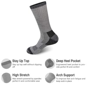 GKX Men's Merino Wool Moisture Wicking Outdoor Hiking Heavy Duty Work Cushion Crew Socks(Black)