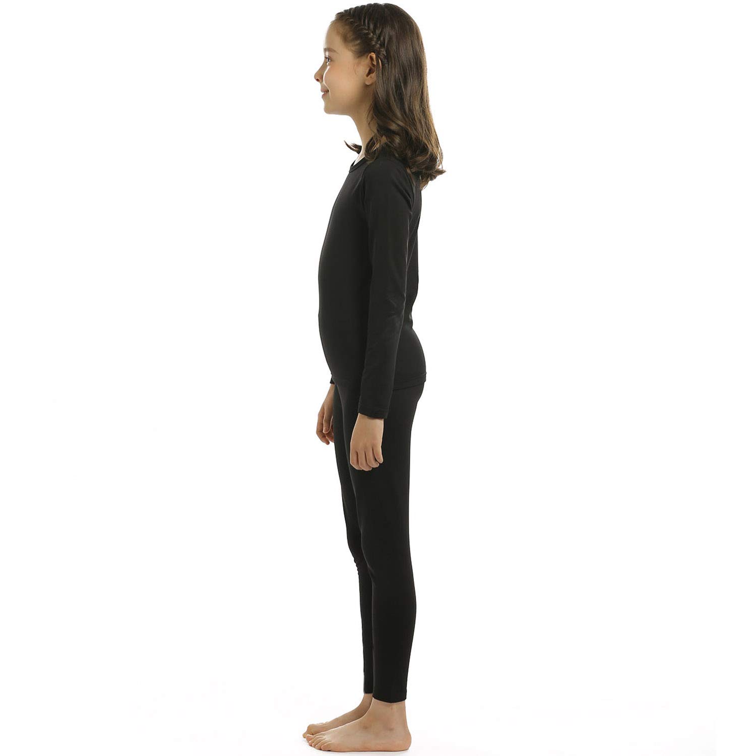 Girls Thermal Underwear Set Kids Long Johns Fleece Lined Base Layer Black Large