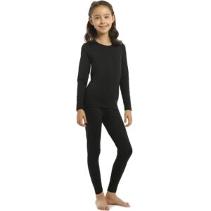girls thermal underwear set kid long johns fleece lined base layer black x-large