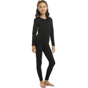 Girls Thermal Underwear Set Kid Long Johns Fleece Lined Base Layer Black X-Large