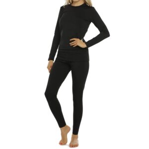 vicherub women's thermal underwear set long johns base layer fleece lined cold weather soft top bottom black medium