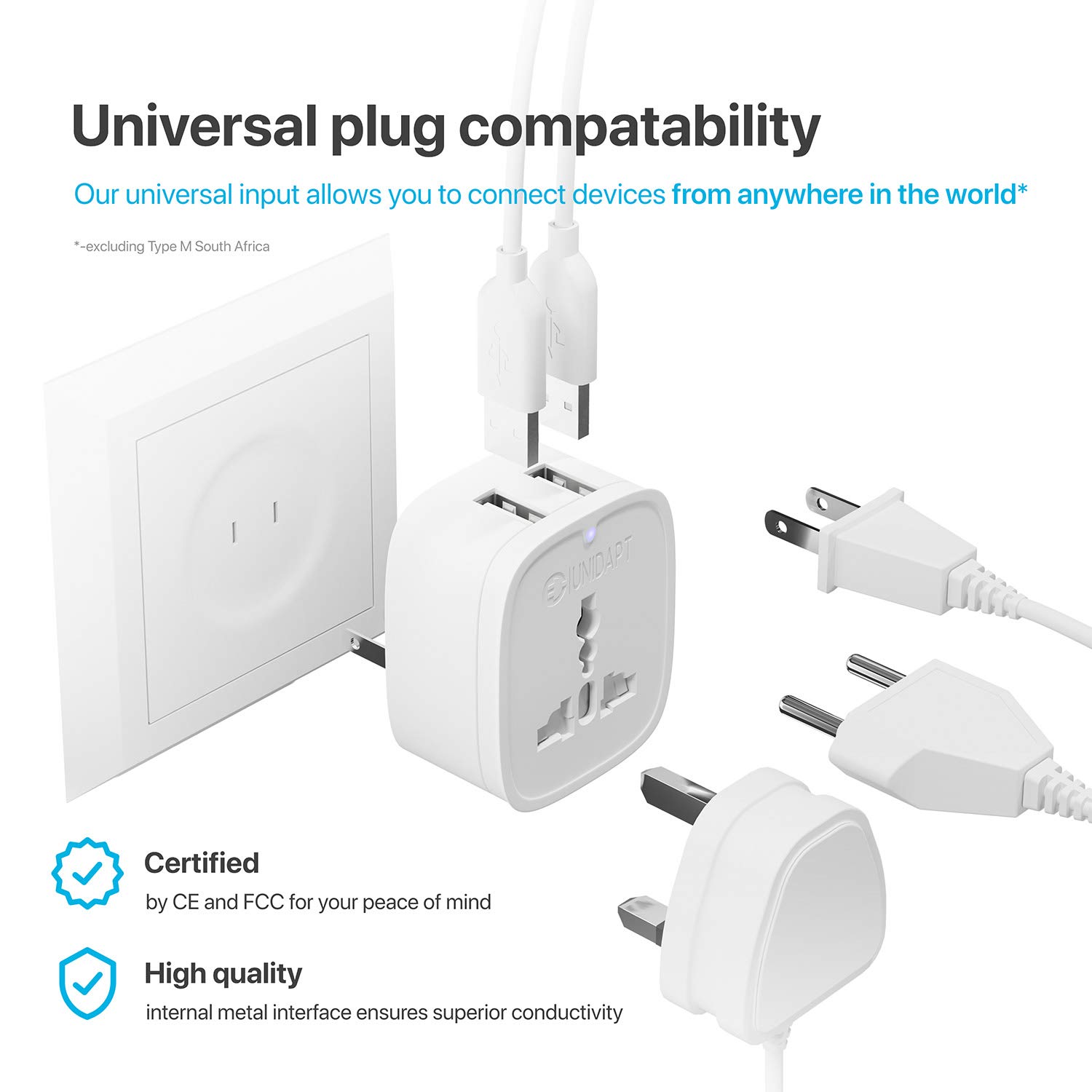 China to US Plug Adapter, Unidapt European to US Pin Converter with 2 USB Ports, 3 in1 Wall Charger Power Adapter, Travel from EU Australia China UK Europe to USA Canada Mexico Japan (Type A)