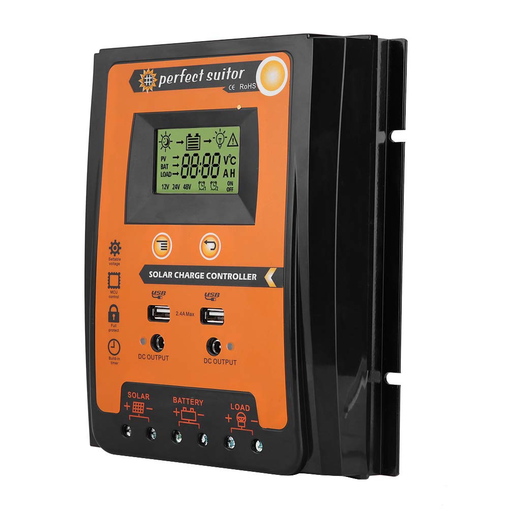 Solar Charge Controller, 12V/24V 50A MPPT Solar Charge Controller Solar Panel Battery Regulator Dual USB LCD Display (50A)